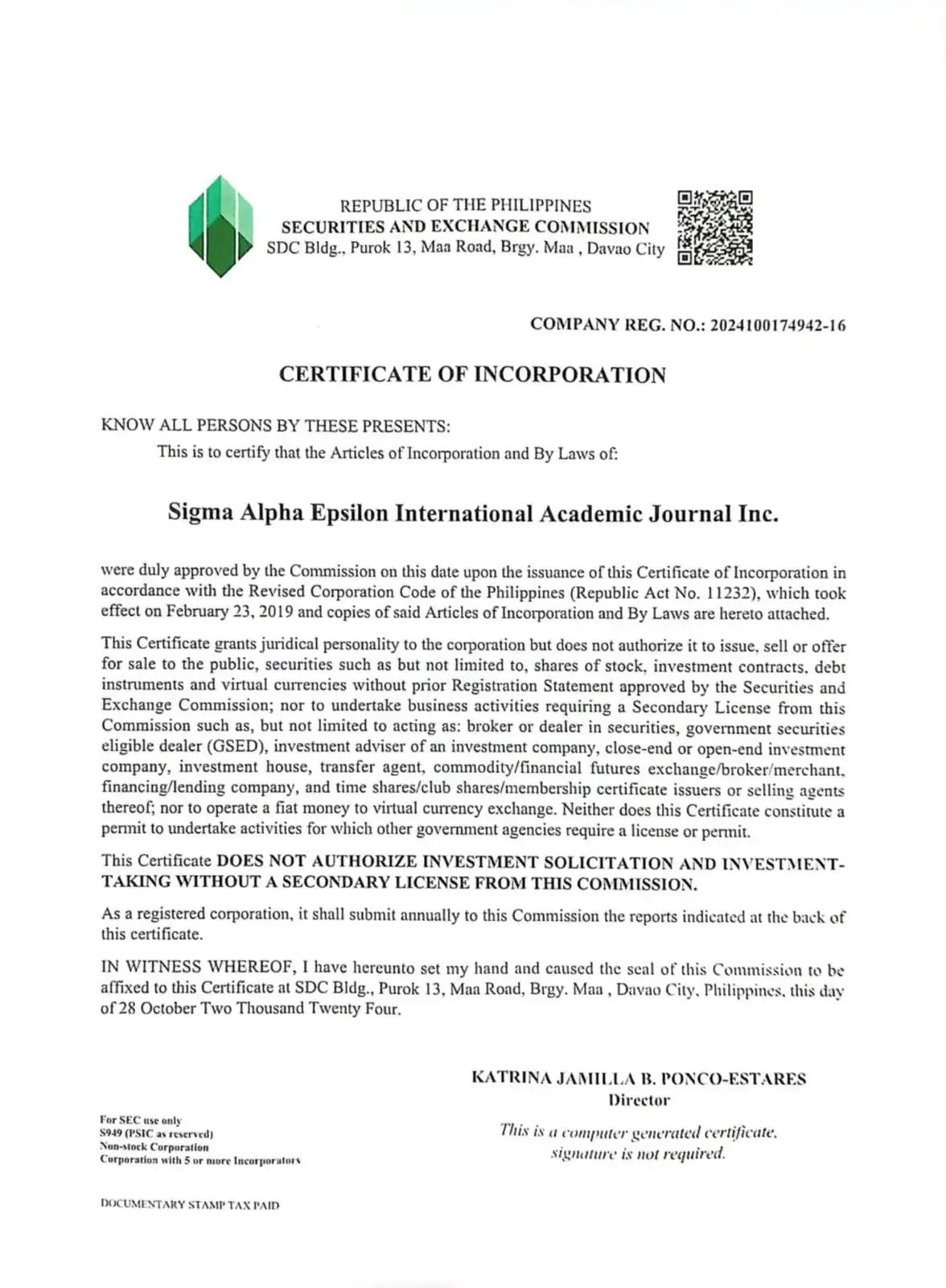 SEC Registered Cover